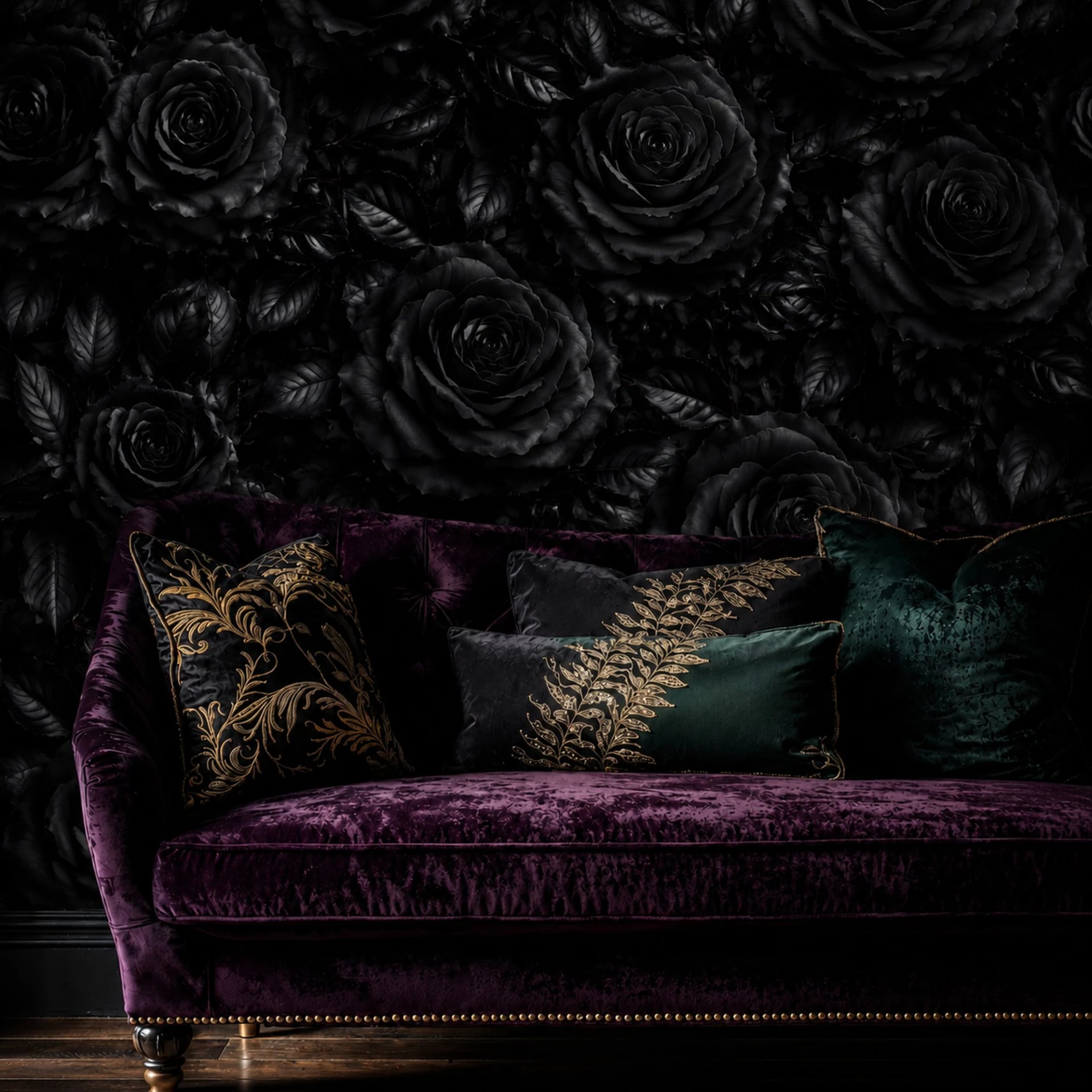 Midnight Rose Velvet wall mural shown in a styled interior, view 2