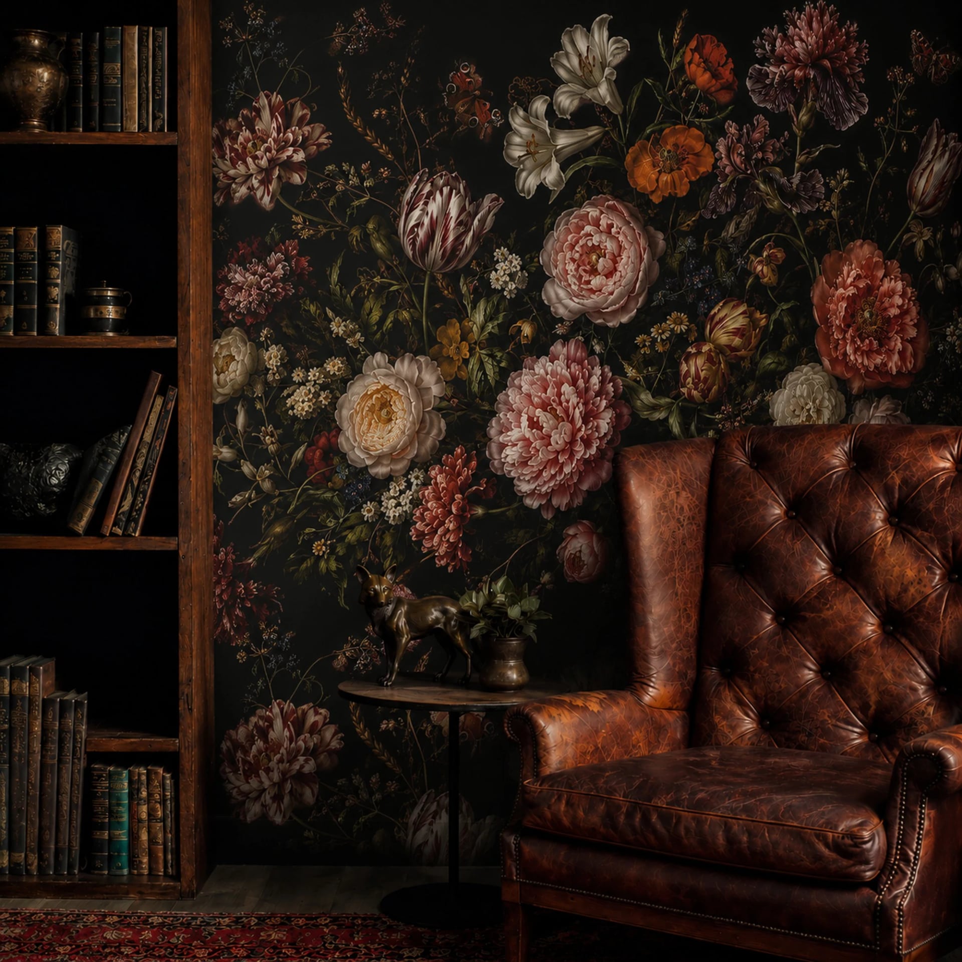Fotomural Peonías de maestros holandeses en un interior decorado, vista 2
