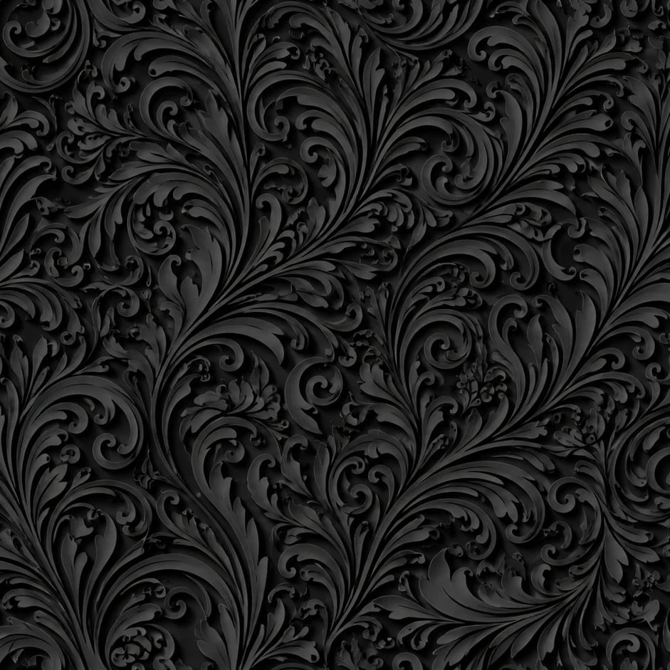 Close-up of the Black Baroque Acanthus artwork at printed scale