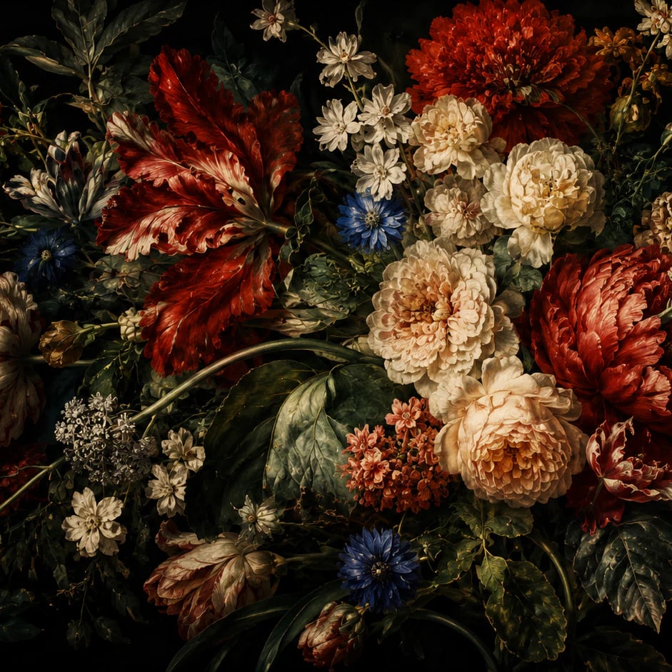 Close-up of the Dutch Master Floral artwork at printed scale