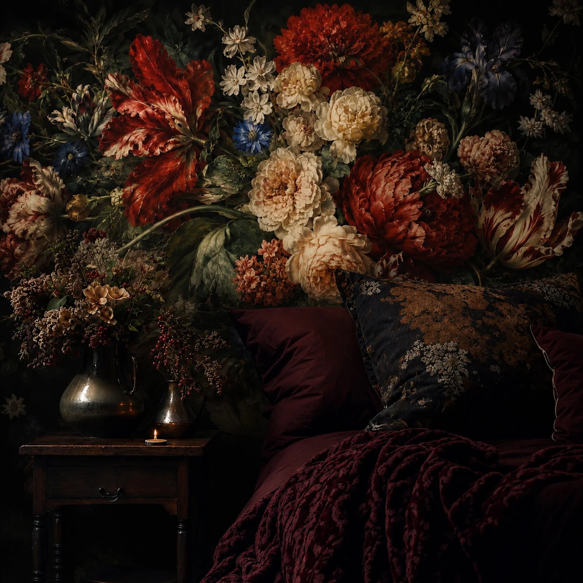 Dutch Master Floral wall mural shown in a styled interior, view 2