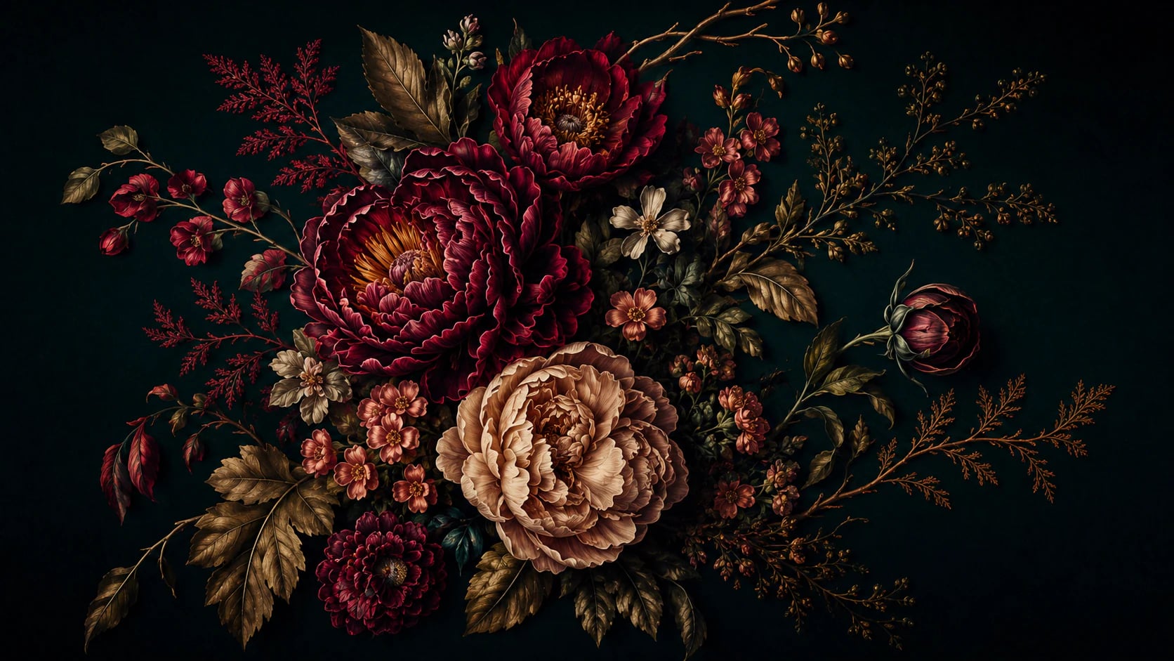 Floraison de pivoines bordeaux