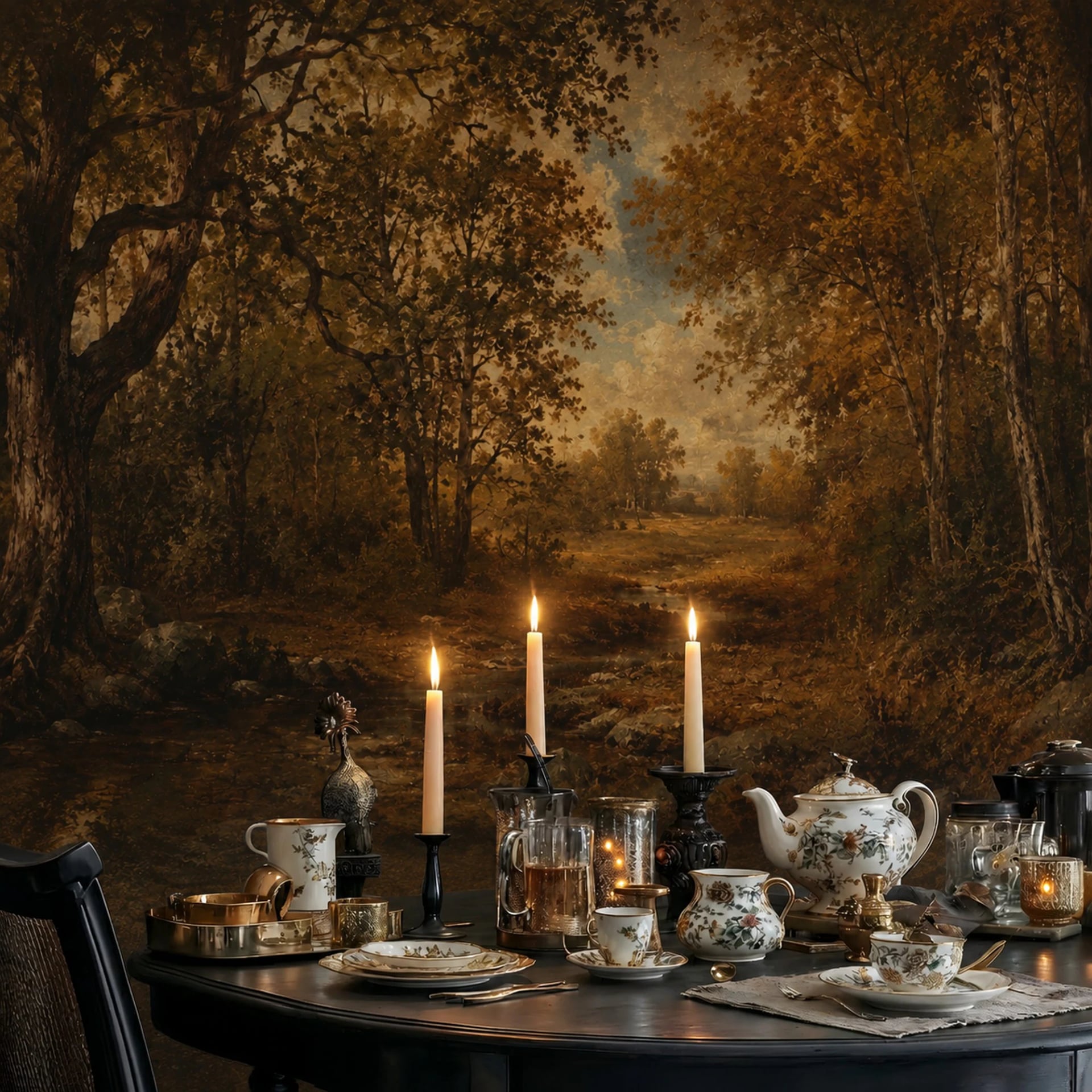 Autumn Forest Stream wall mural shown in a styled interior, view 2
