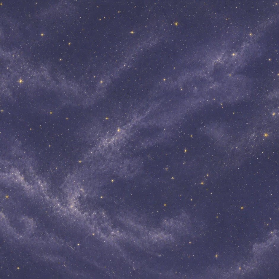 Nahaufnahme des Kunstwerks Kosmisches Sternenlicht in Indigo im Druckmaßstab