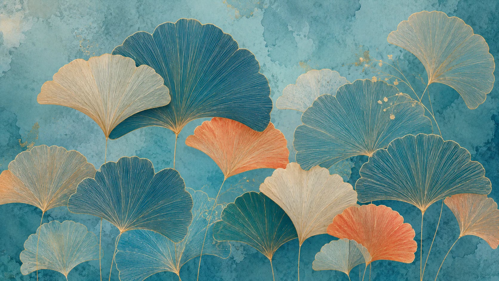 Teal Ginkgo Fan