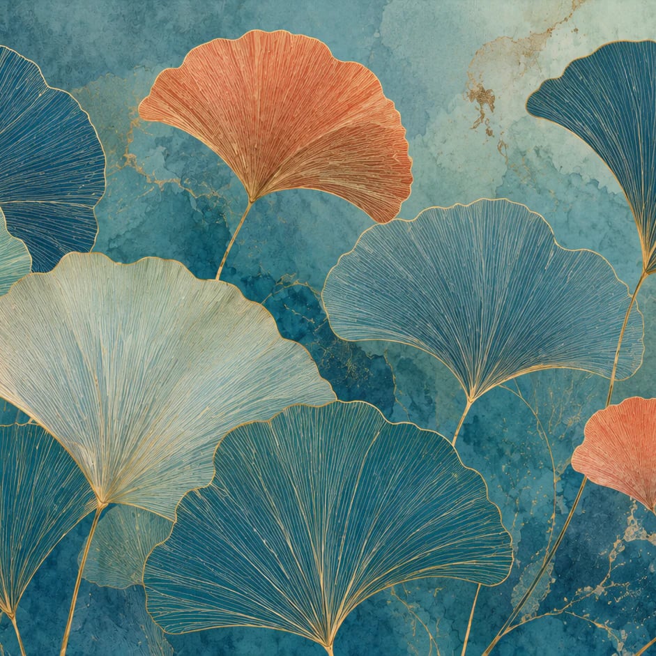 Close-up of the Gilded Ginkgo Canopy artwork at printed scale