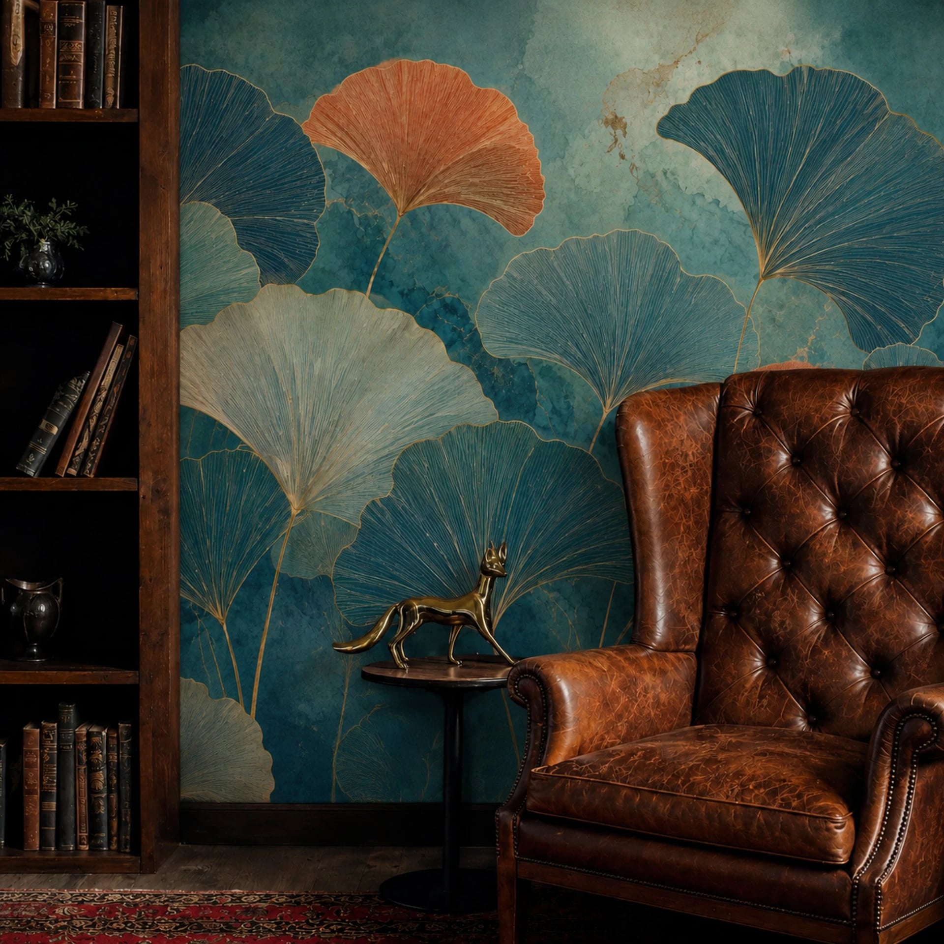 Gilded Ginkgo Canopy wall mural shown in a styled interior, view 2