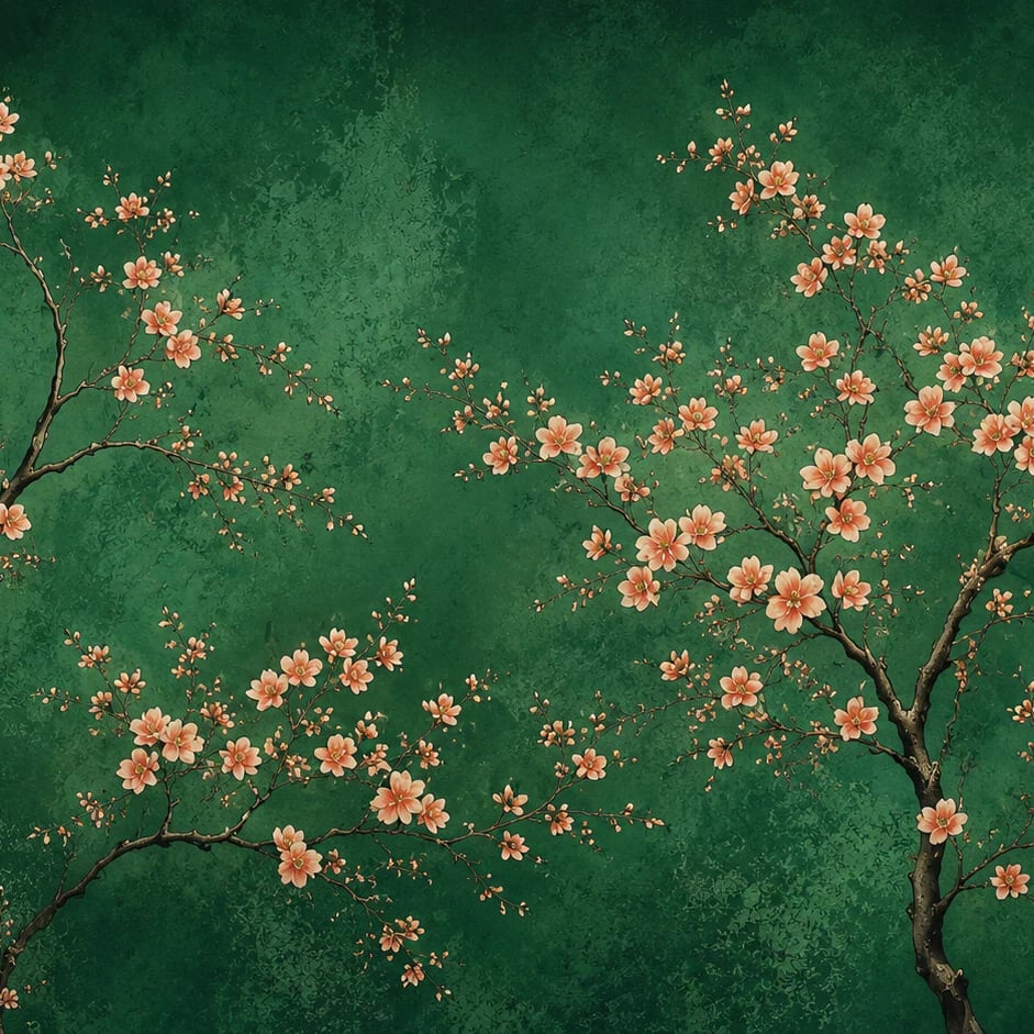 Close-up of the Emerald Blossom Branch artwork at printed scale
