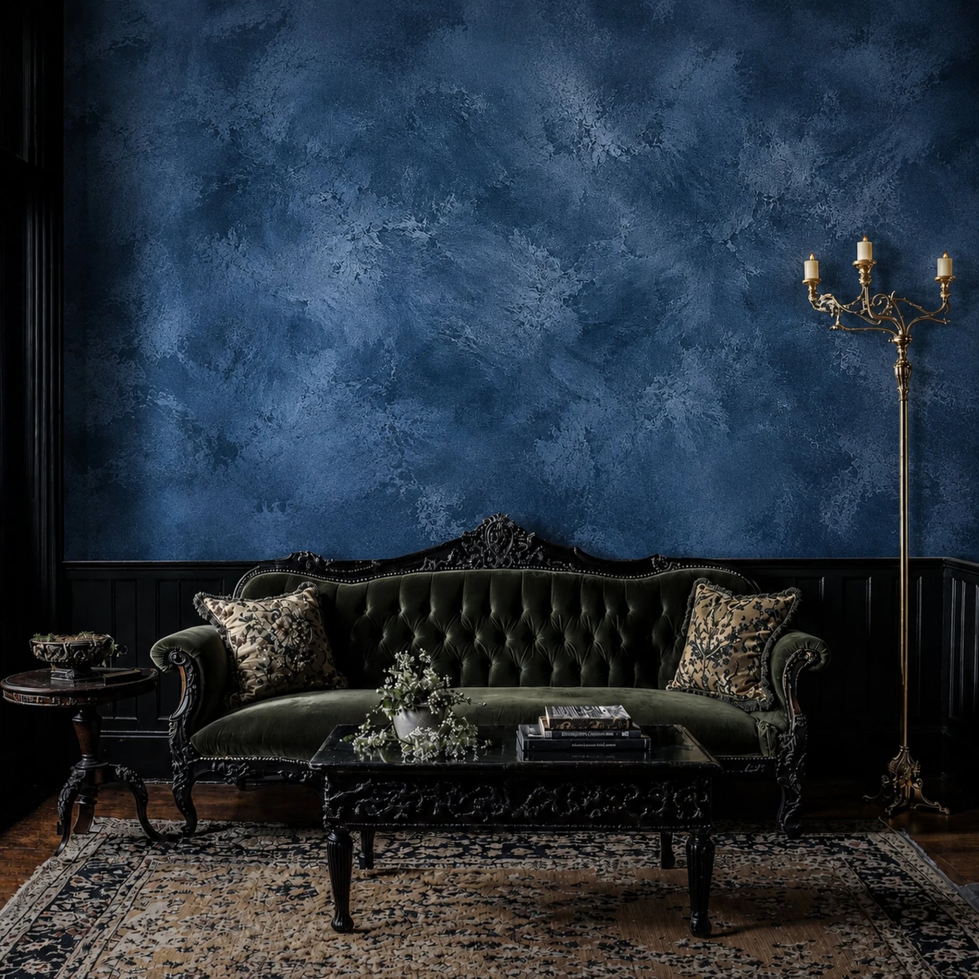 Midnight Blue Plaster wall mural shown in a styled interior, view 2
