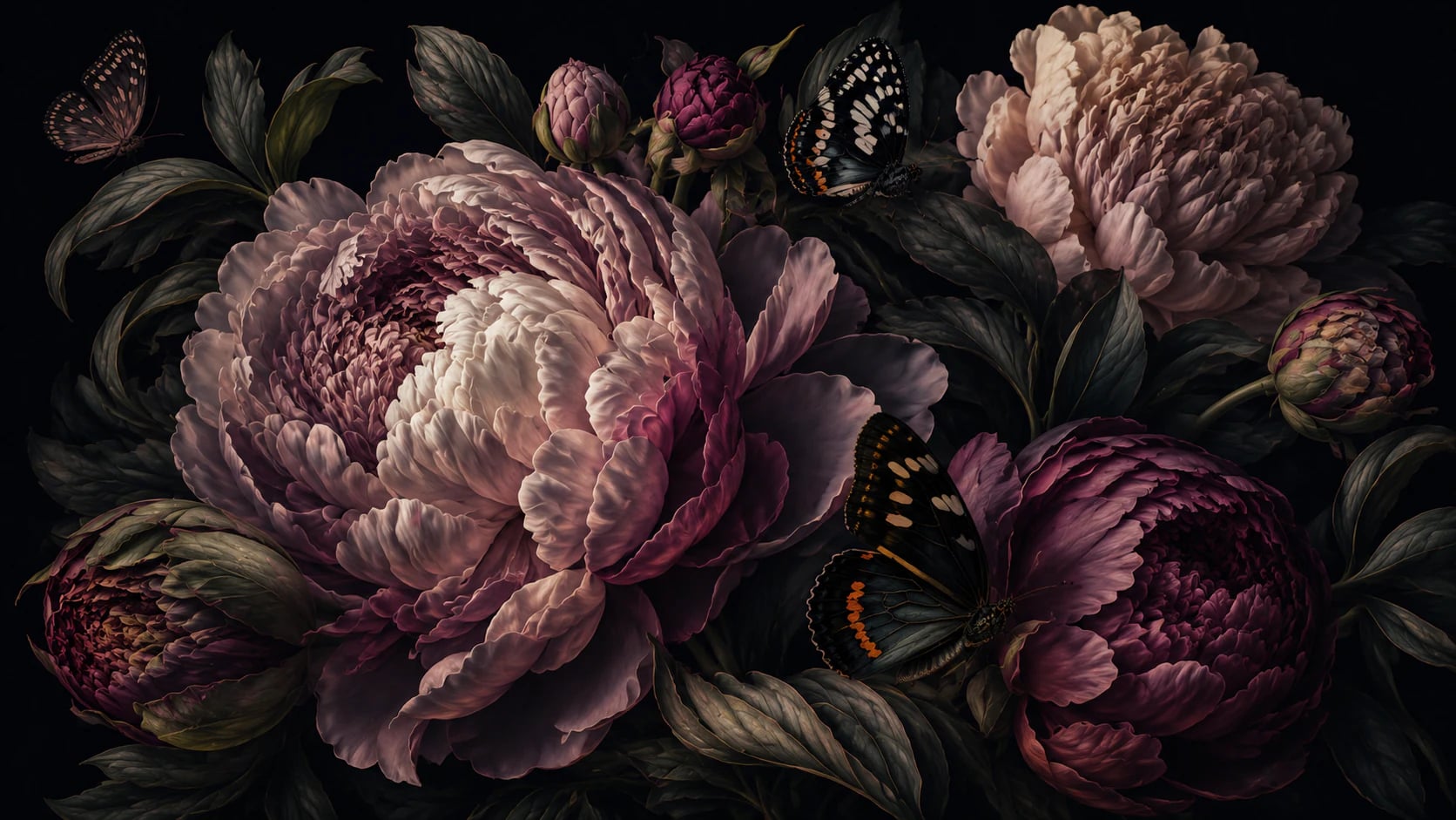 Moody Peony and Butterfly