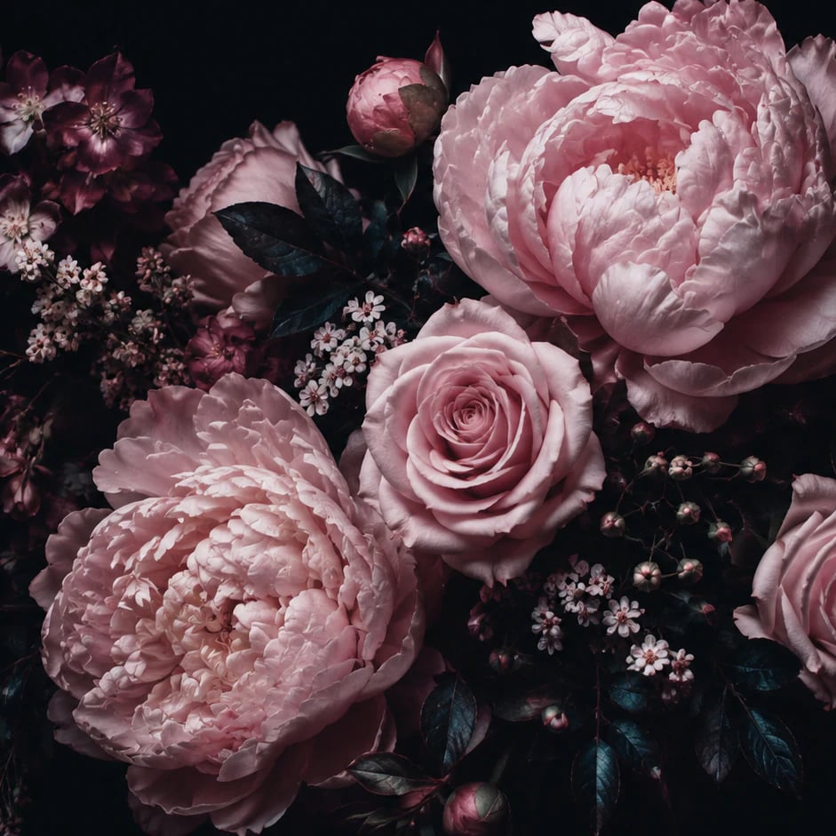 Close-up of the Midnight Pink Peony artwork at printed scale
