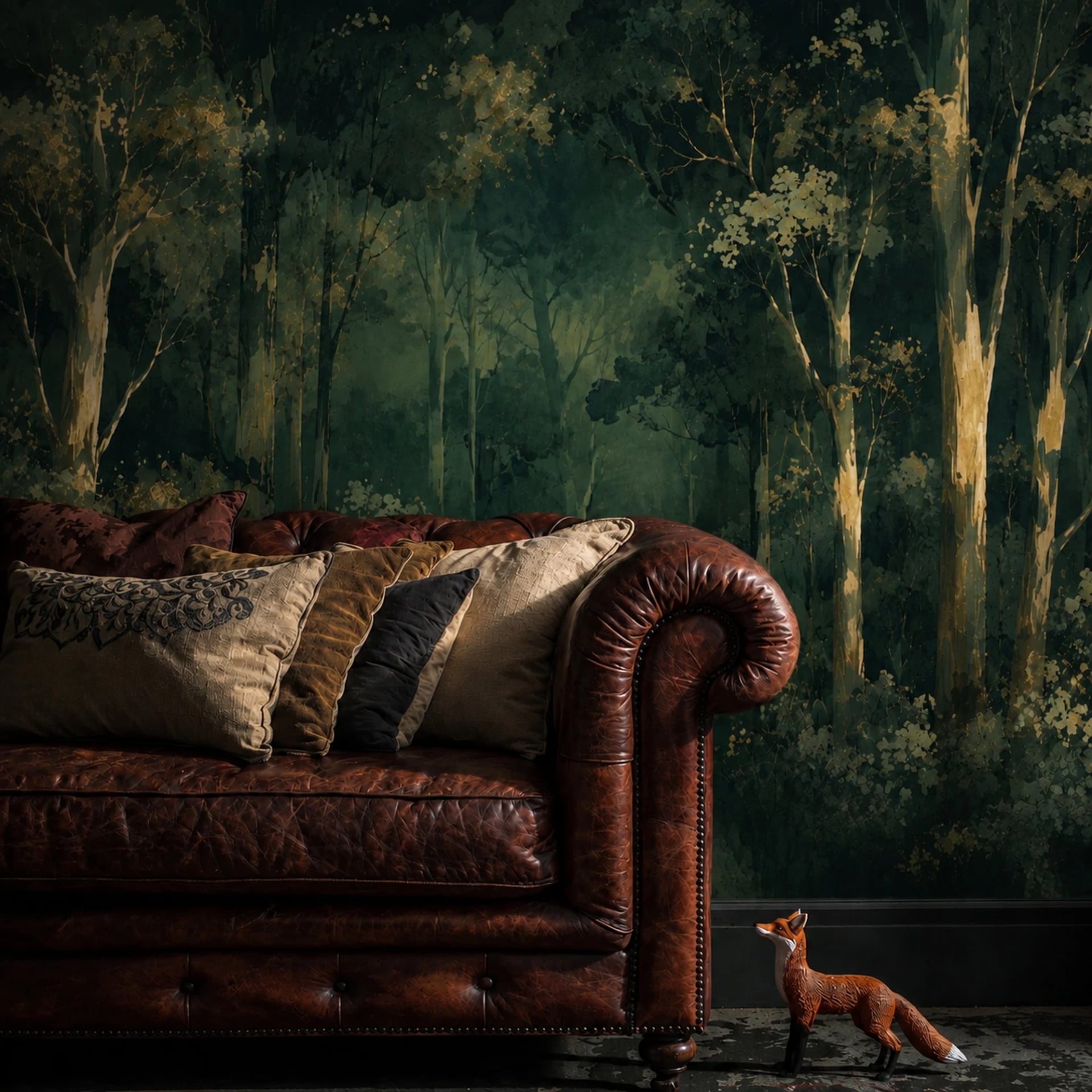 Fotomural Claro de bosque dorado en un interior decorado, vista 1
