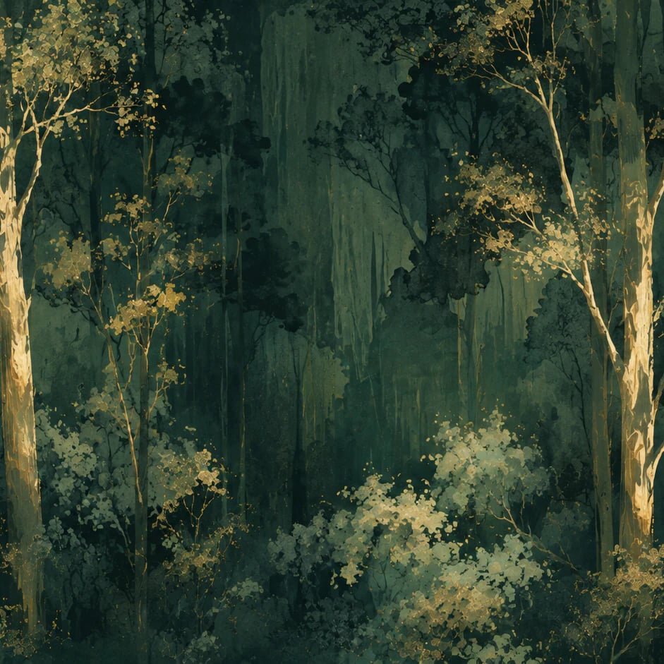 Close-up of the Illuminated Forest Grove artwork at printed scale