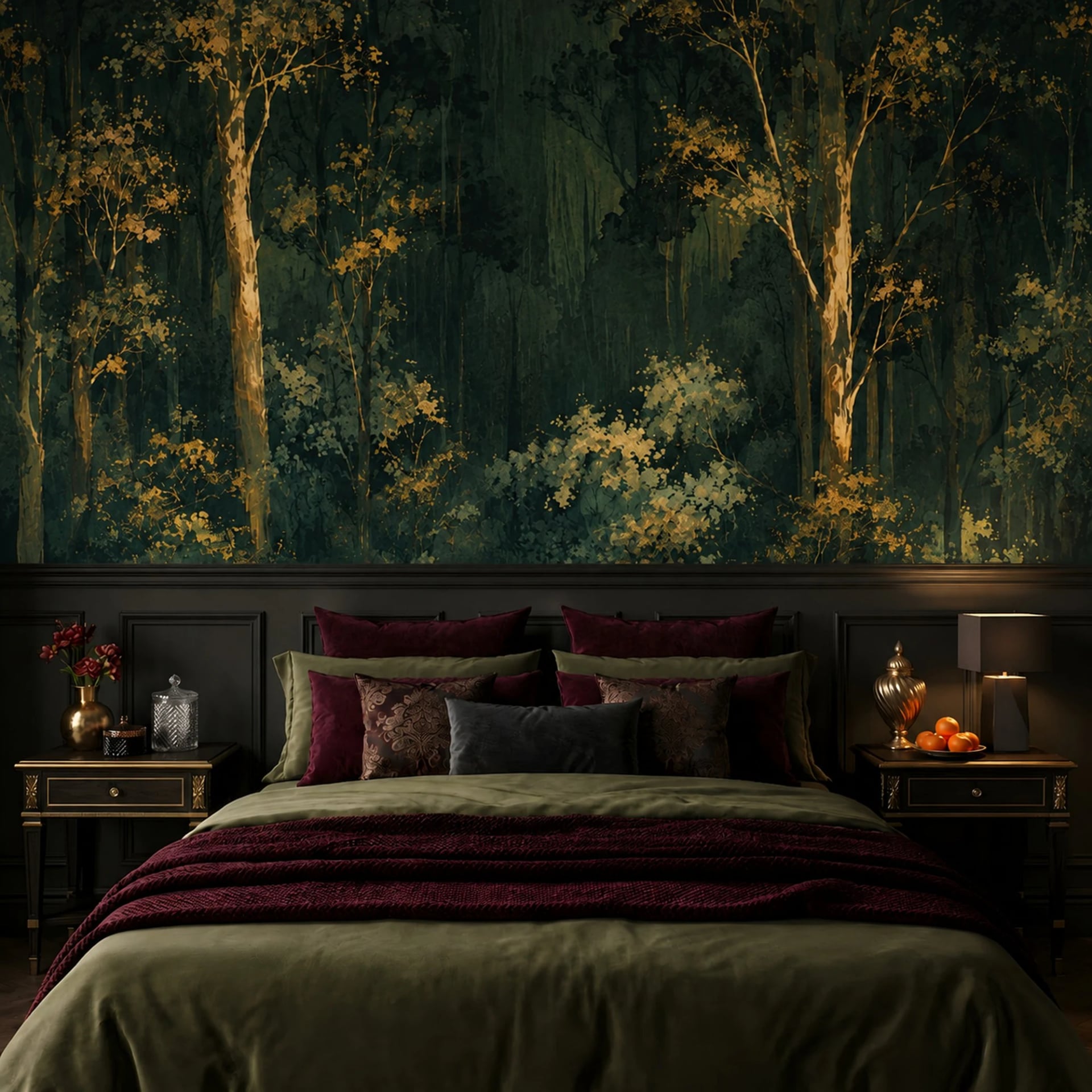 Illuminated Forest Grove wall mural shown in a styled interior, view 2