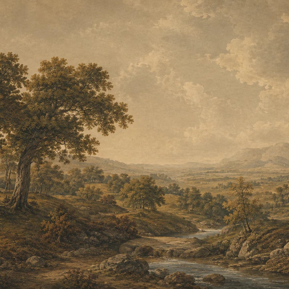 Gros plan sur le motif Ruisseau de la vallée pastorale à l'échelle d'impression