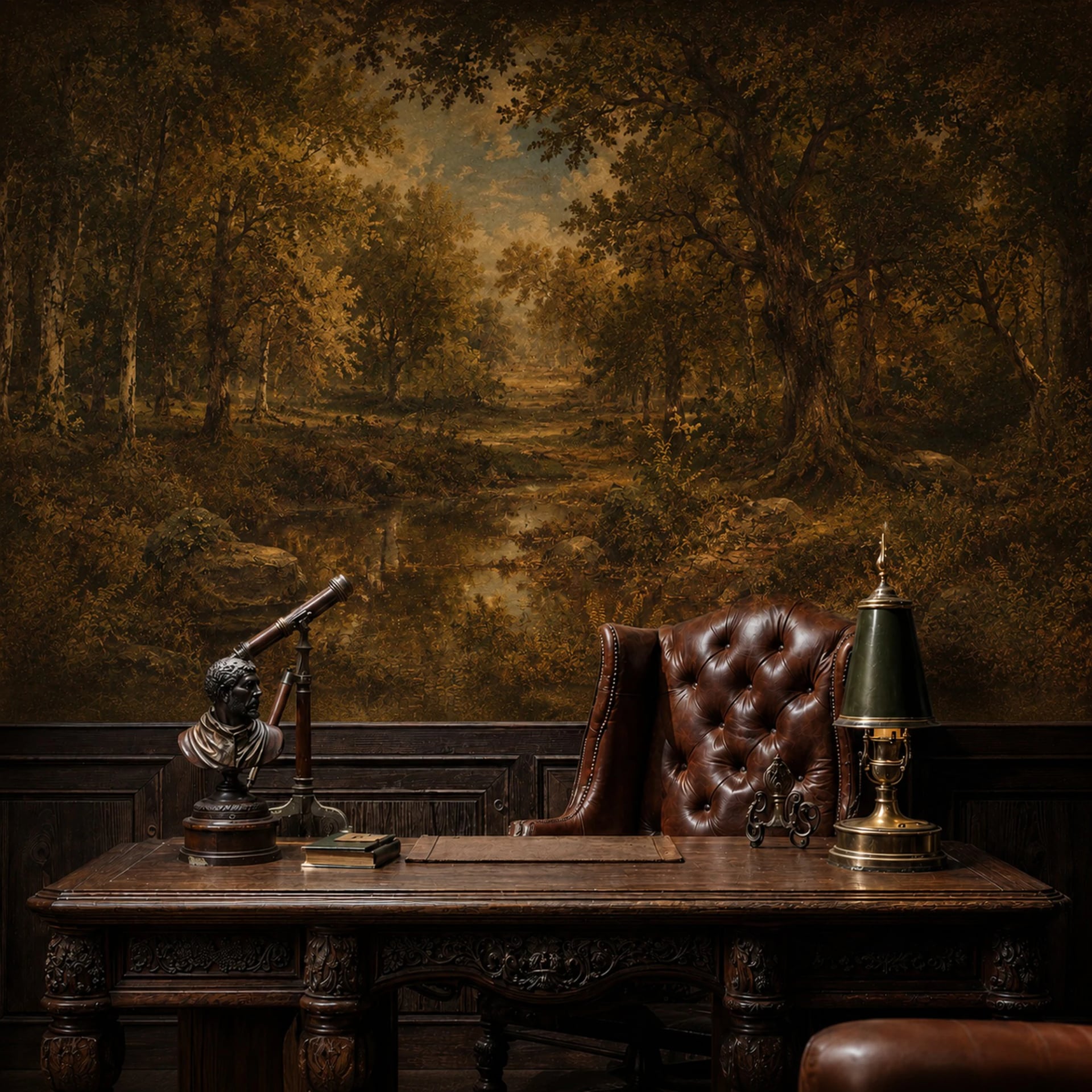 Woodland Stream Clearing wall mural shown in a styled interior, view 2