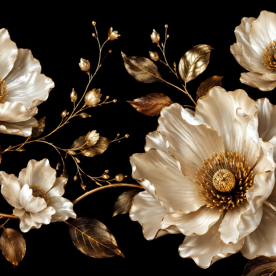 Close-up of the Gilded Pearl Peonies artwork at printed scale