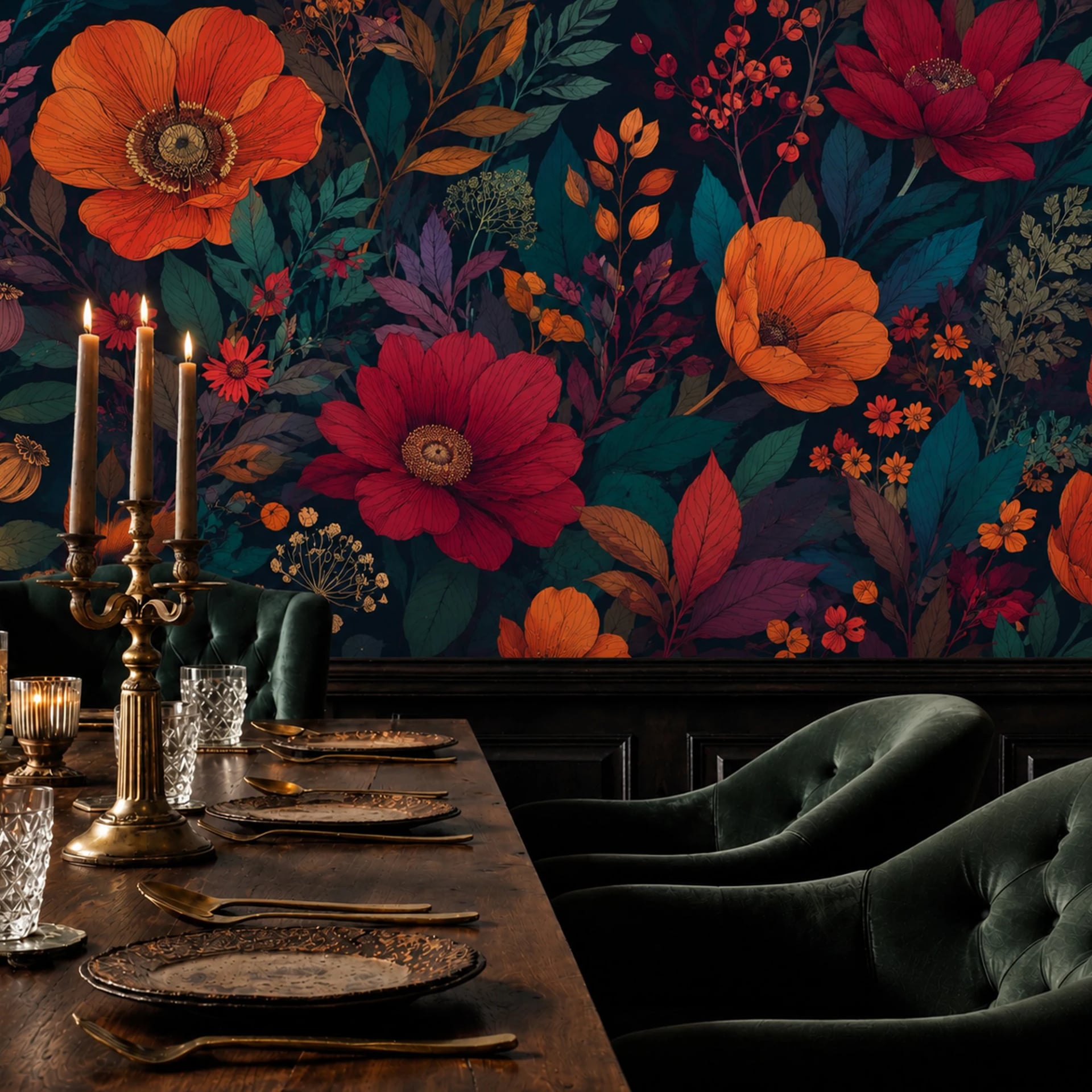 Midnight Poppy Bloom wall mural shown in a styled interior, view 2