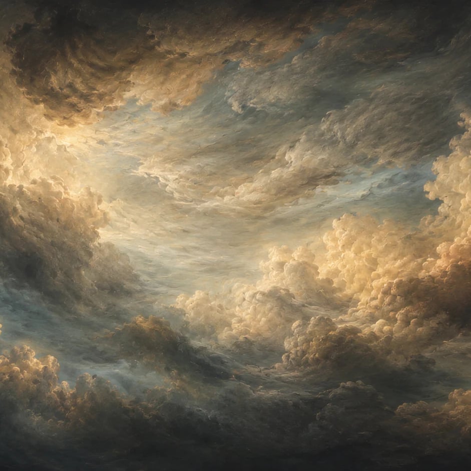 Close-up of the Gilded Storm Clouds artwork at printed scale