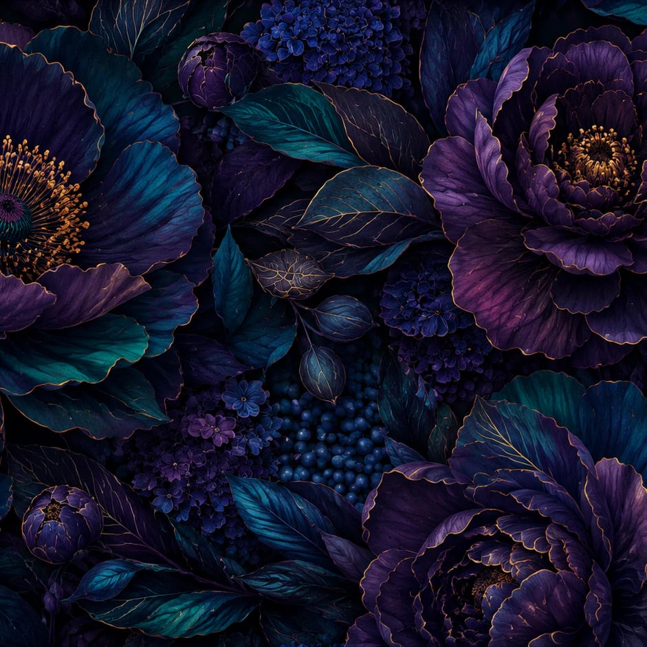 Close-up of the Midnight Purple Peonies artwork at printed scale