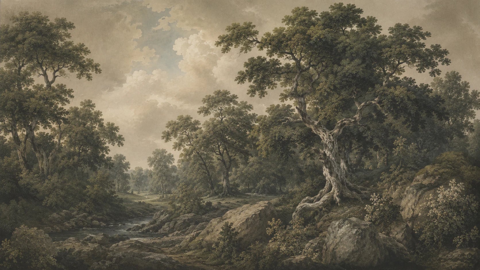 Ruisseau aux chênes noueux