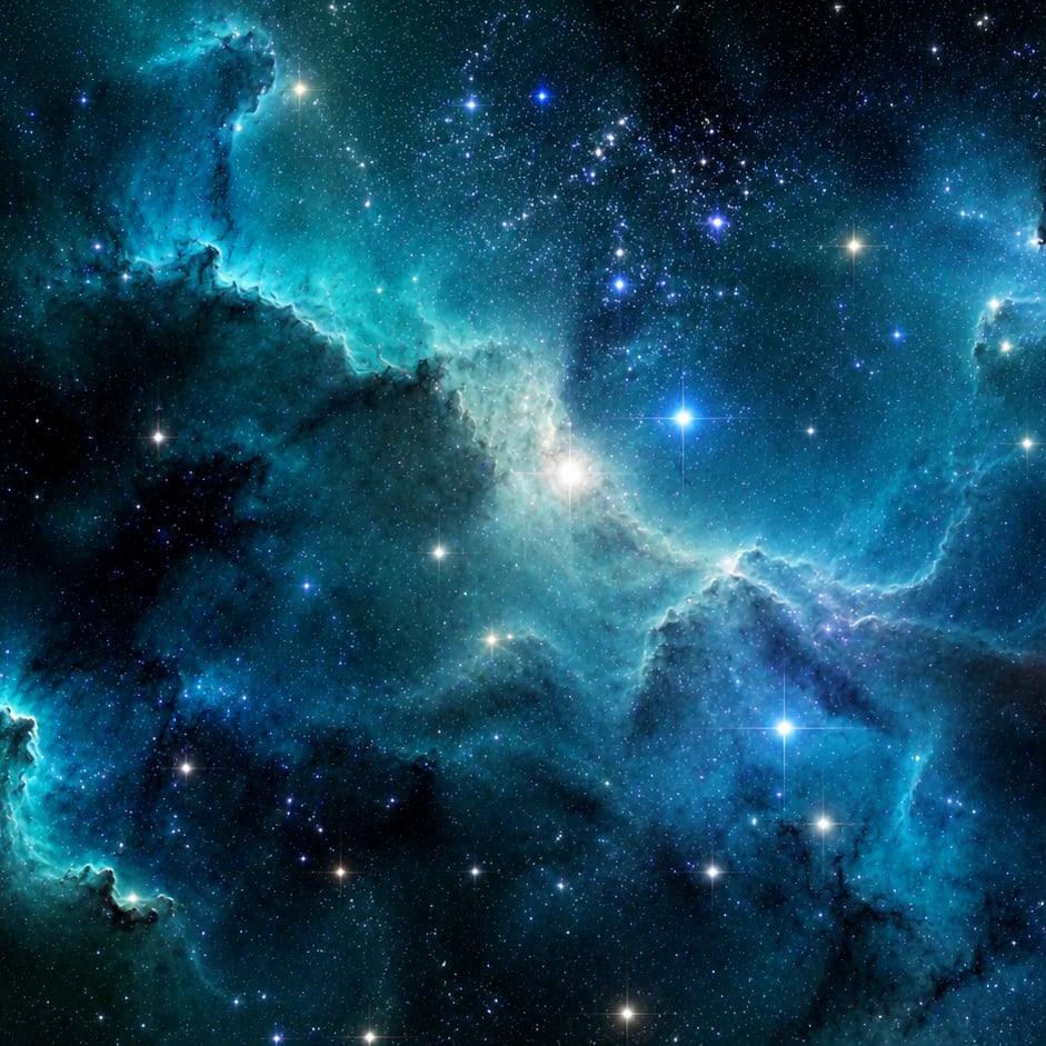 Close-up of the Teal Nebula Celestial artwork at printed scale