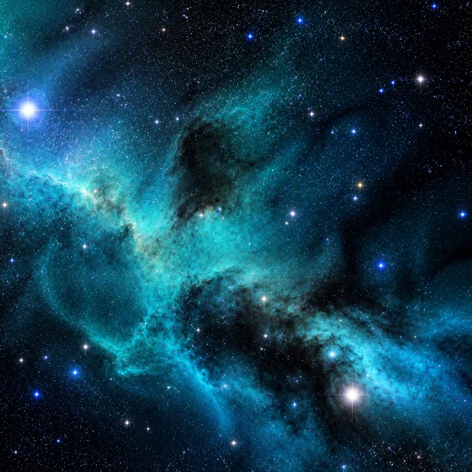 Close-up of the Teal Nebula Cosmos artwork at printed scale