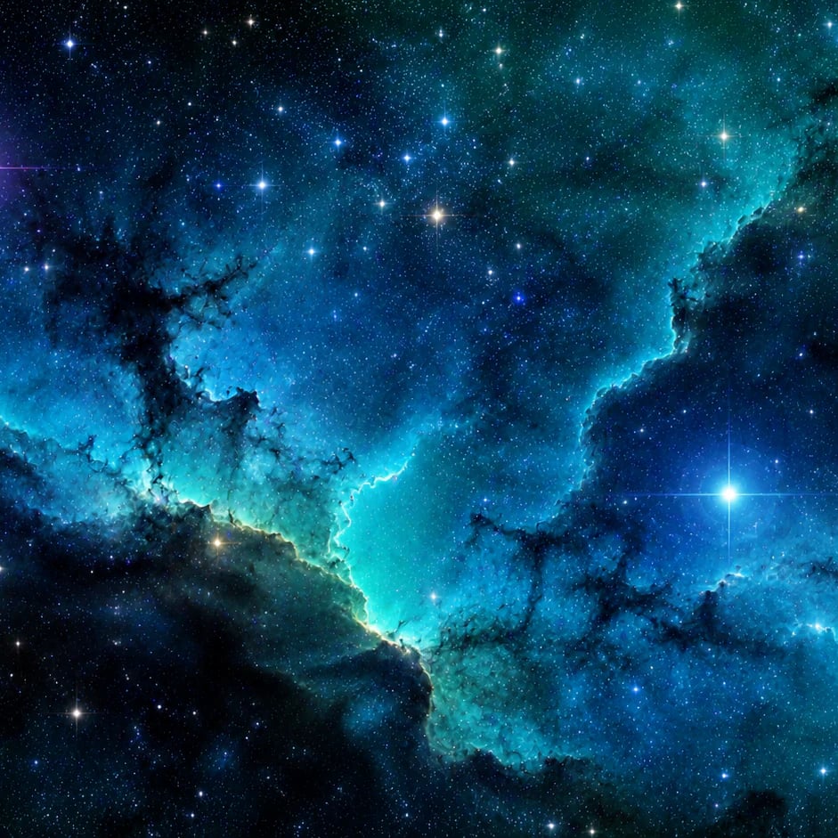 Close-up of the Teal Nebula Horizon artwork at printed scale