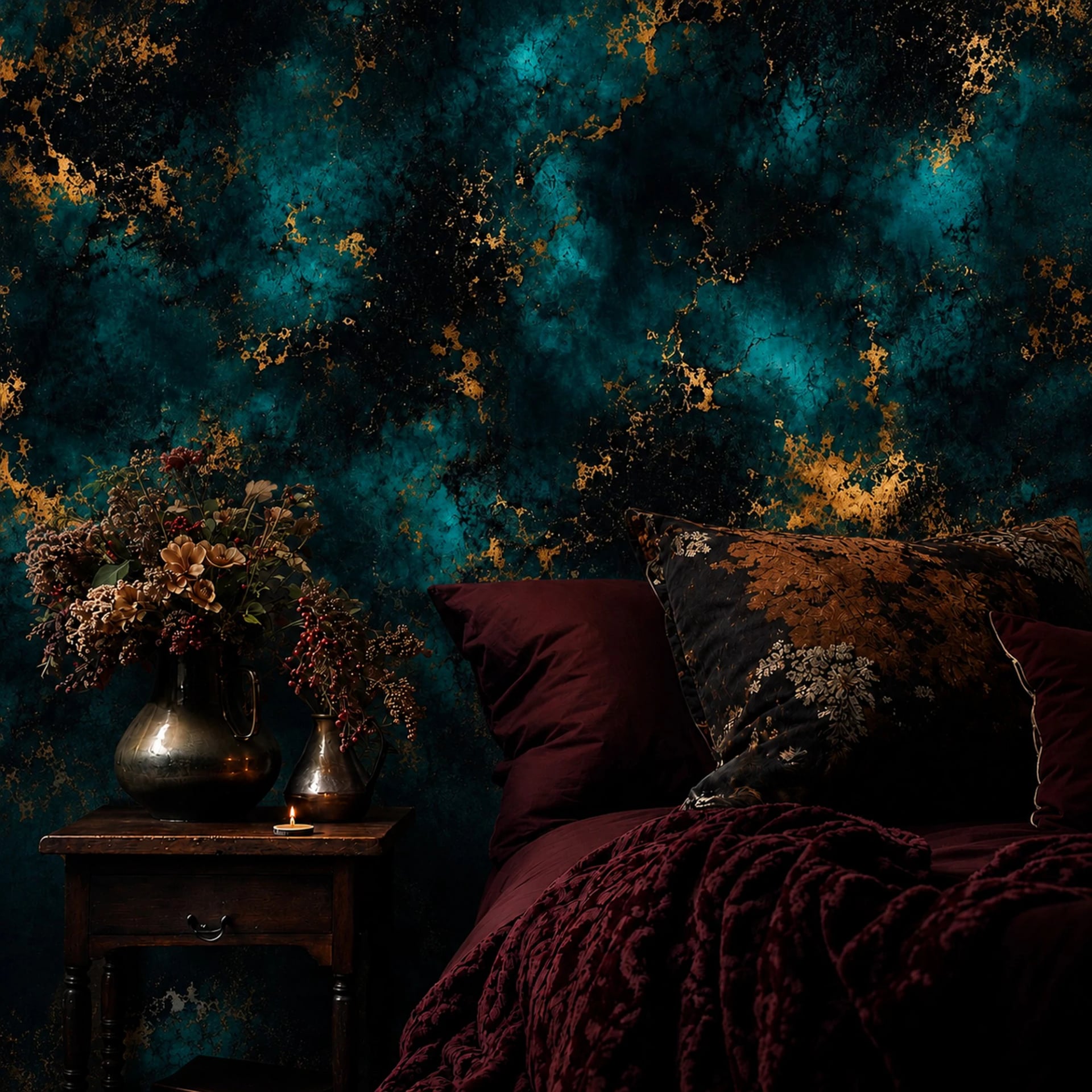 Fotomural Mármol dorado y verde azulado en un interior decorado, vista 2