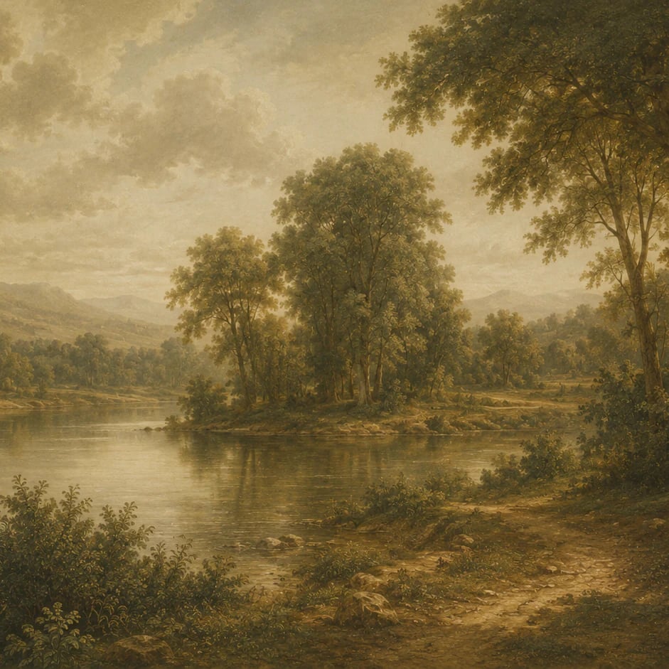 Nahaufnahme des Kunstwerks Hudson-Flusstal im Druckmaßstab