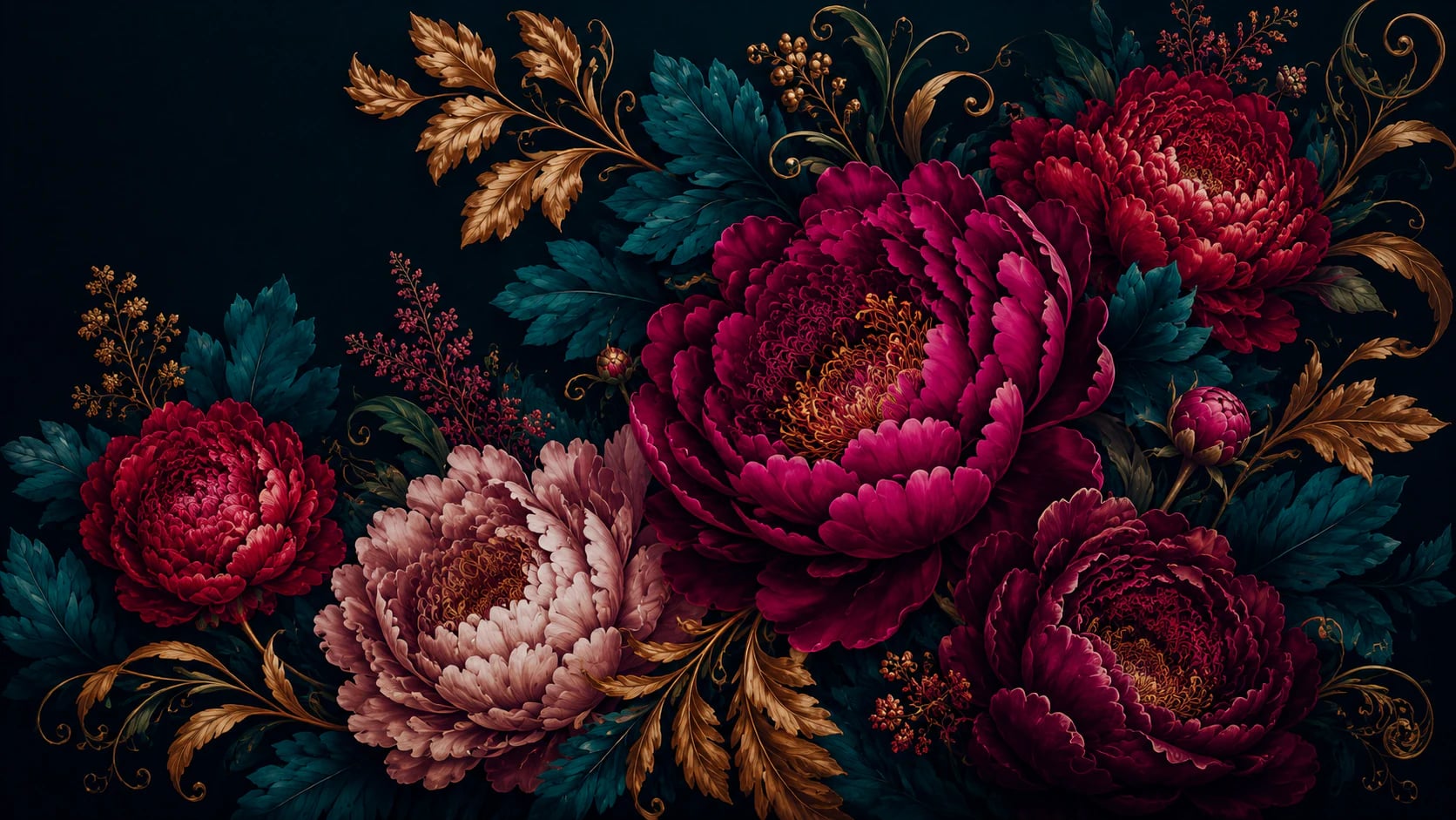 Gilded Midnight Peonies