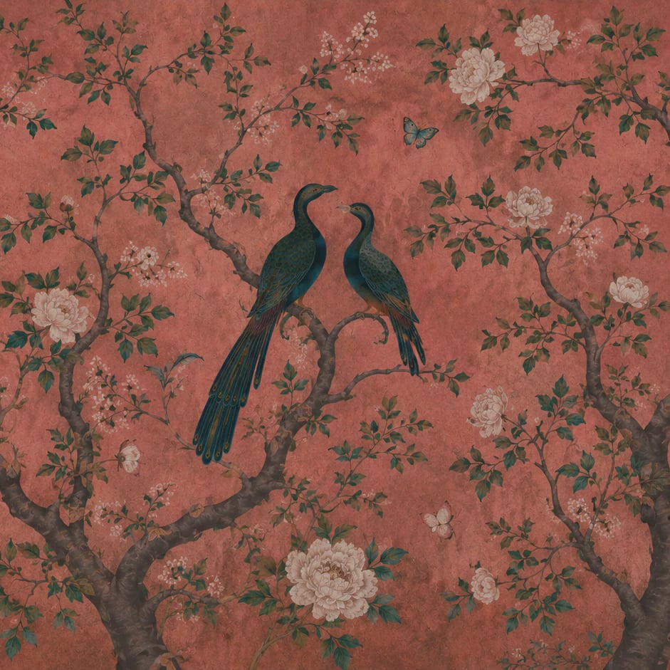 Close-up of the Terracotta Peacock Tree artwork at printed scale