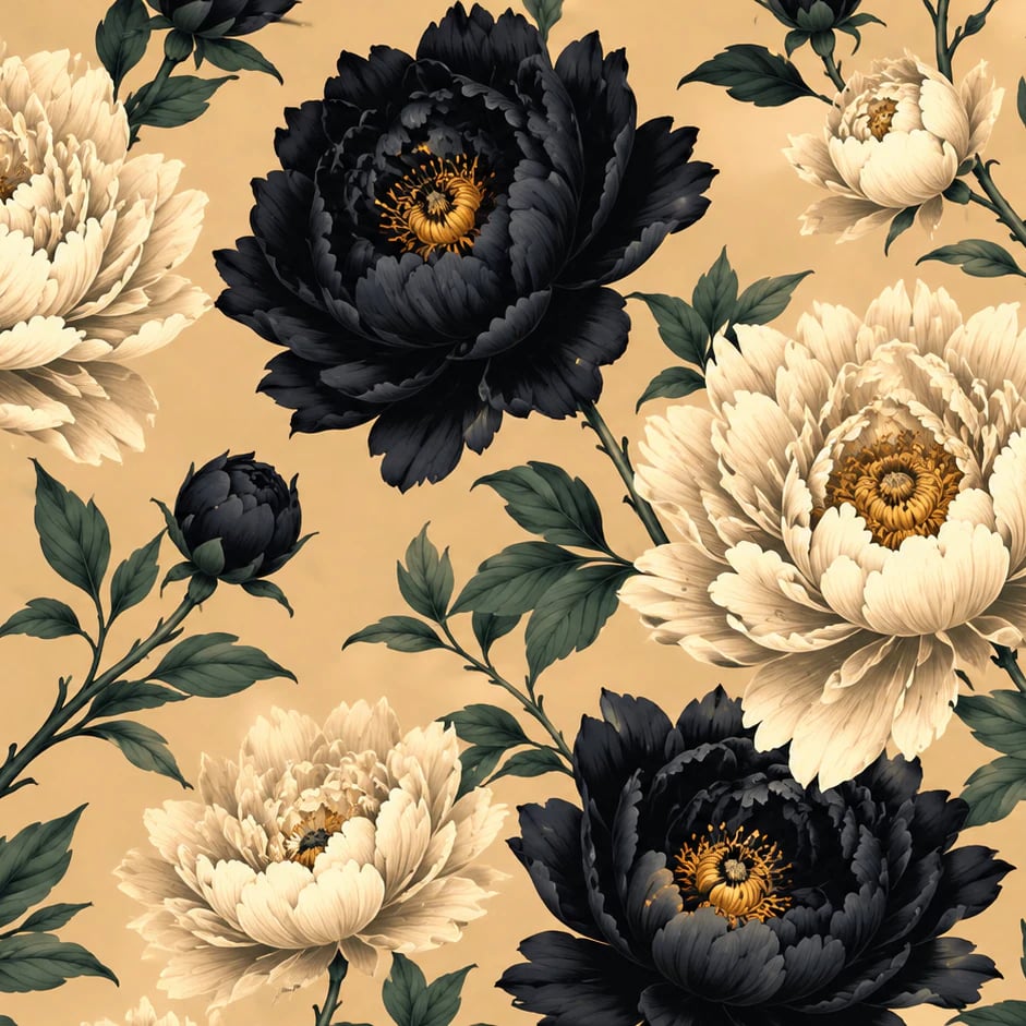 Close-up of the Onyx Peony Bloom artwork at printed scale