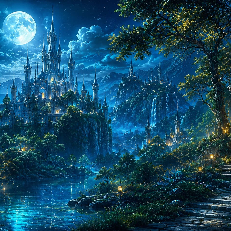 Close-up of the Moonlit Castle Gazebo artwork at printed scale