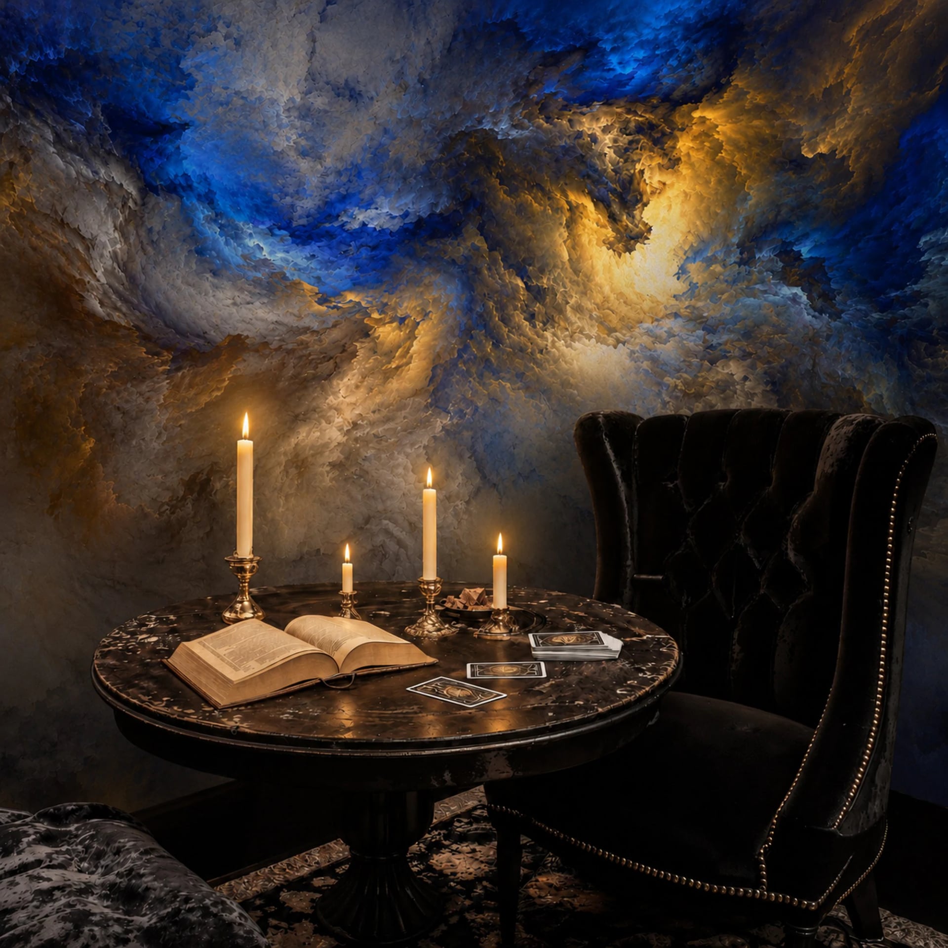Luminous Nebula Clouds wall mural shown in a styled interior, view 2