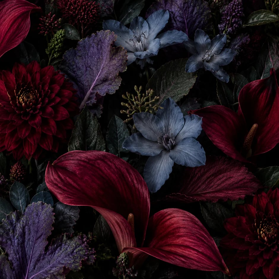 Primer plano del diseño Dalia nocturna en flor a escala de impresión