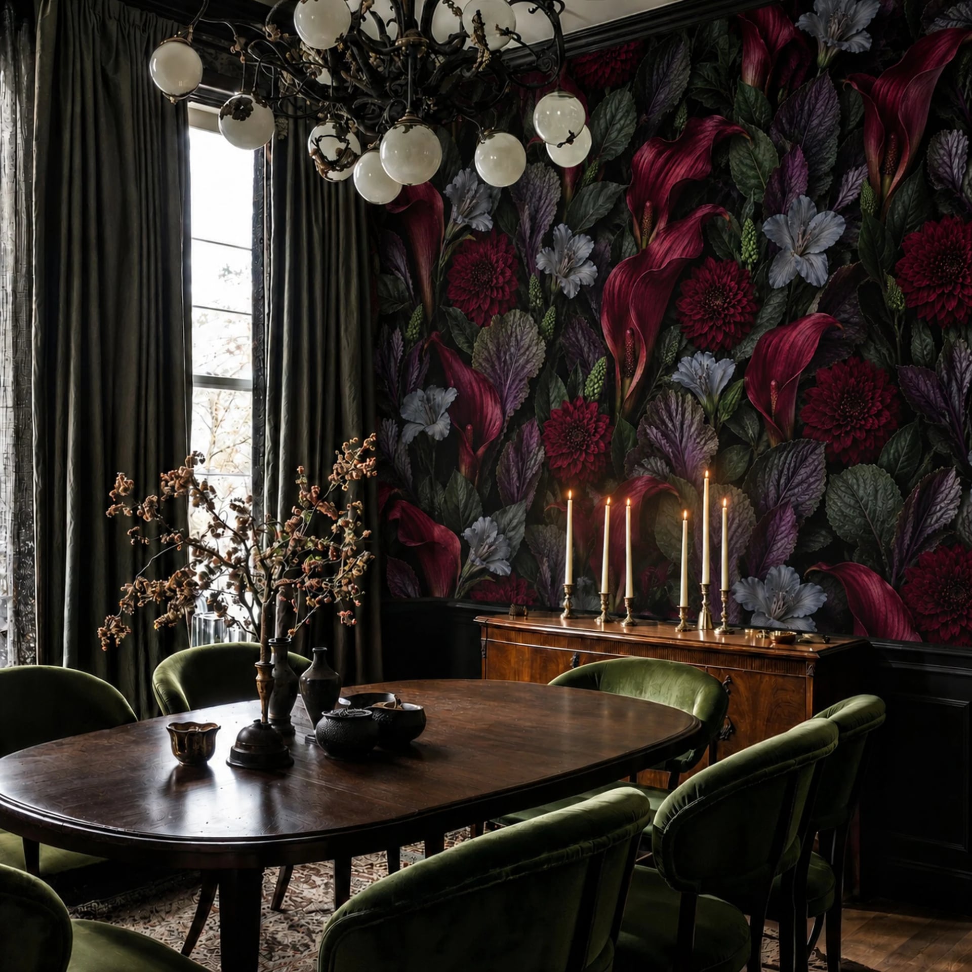 Crimson Calla Bloom wall mural shown in a styled interior, view 4