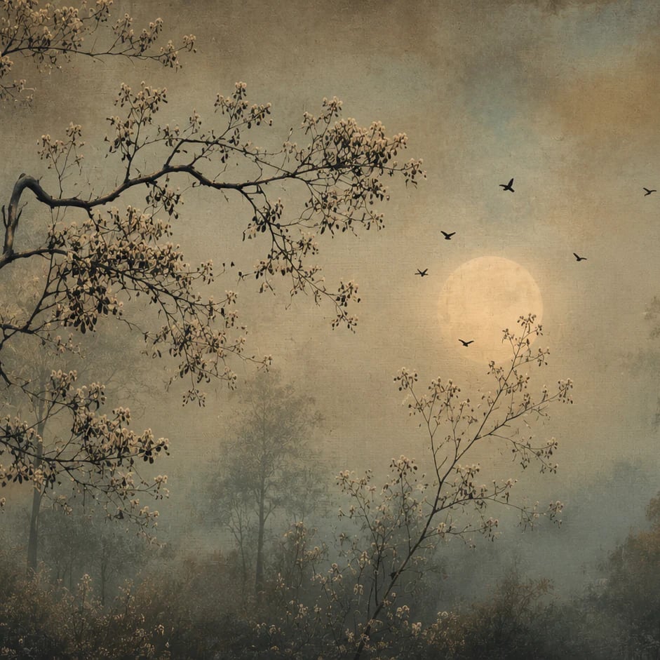 Close-up of the Moonlit Forest Canopy artwork at printed scale