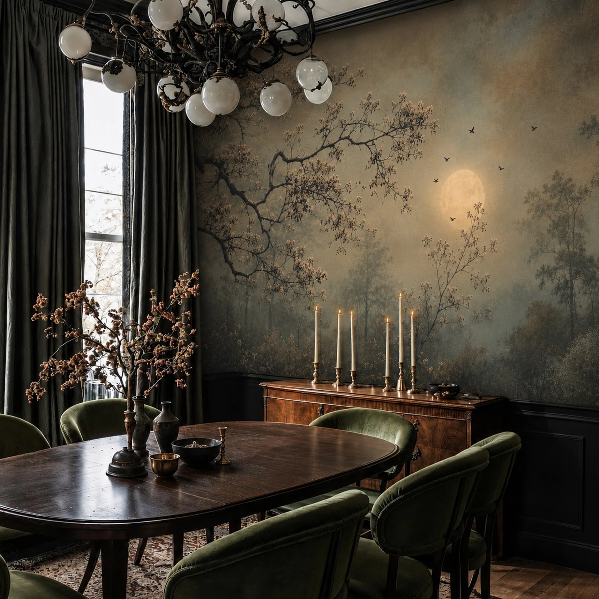 Moonlit Forest Canopy wall mural shown in a styled interior, view 2