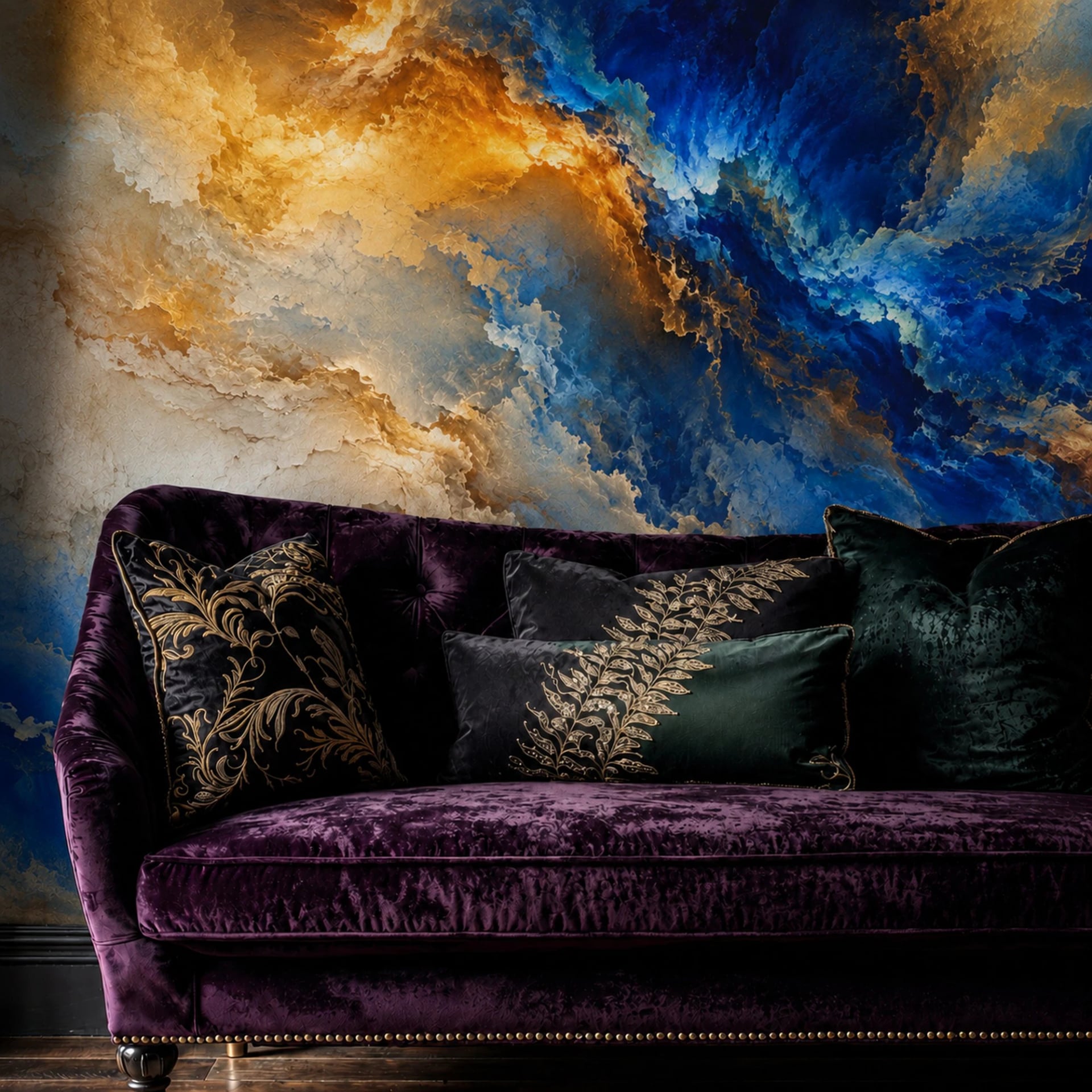 Fotomural Nimbo celestial dorado en un interior decorado, vista 2
