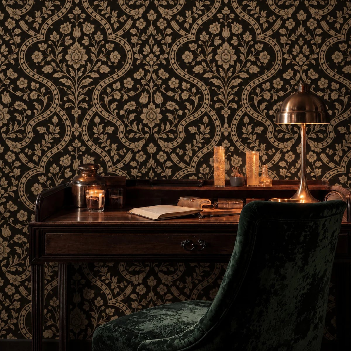 Close-up of the Gilded Damask Filigree artwork at printed scale