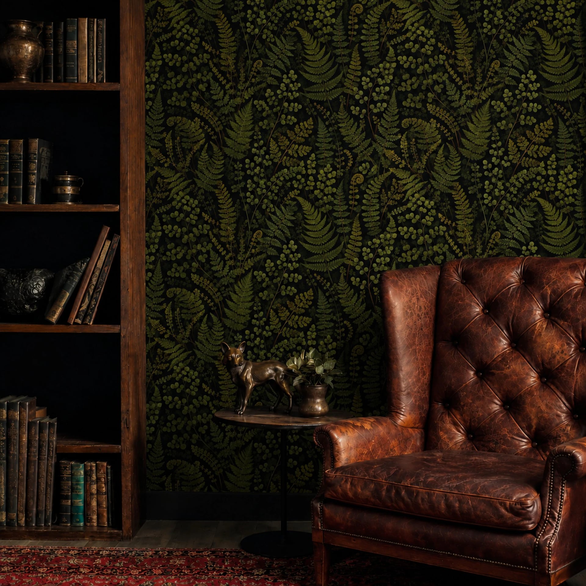Shadow Fern Fronds wall mural shown in a styled interior, view 2
