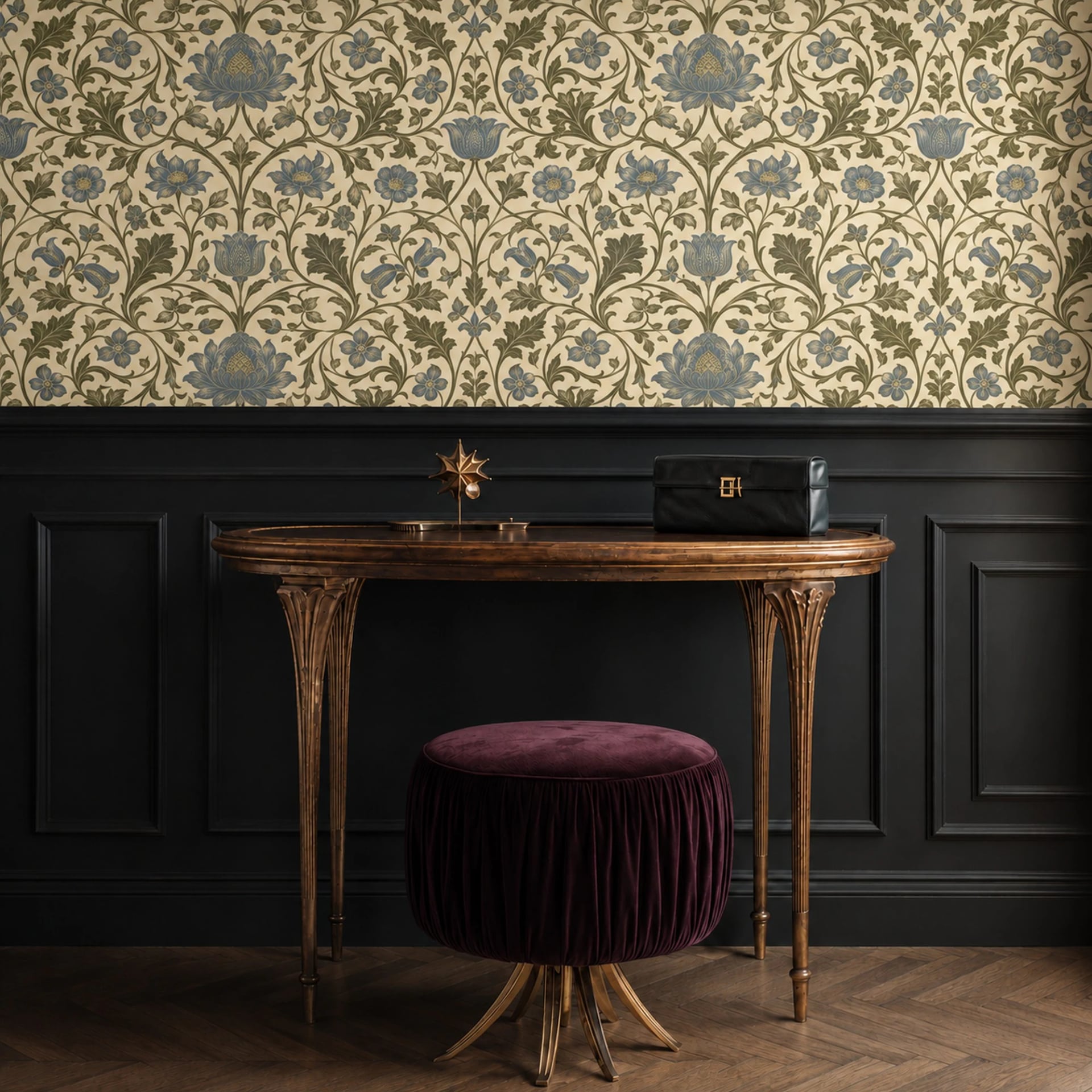 William Floral Damask wall mural shown in a styled interior, view 2