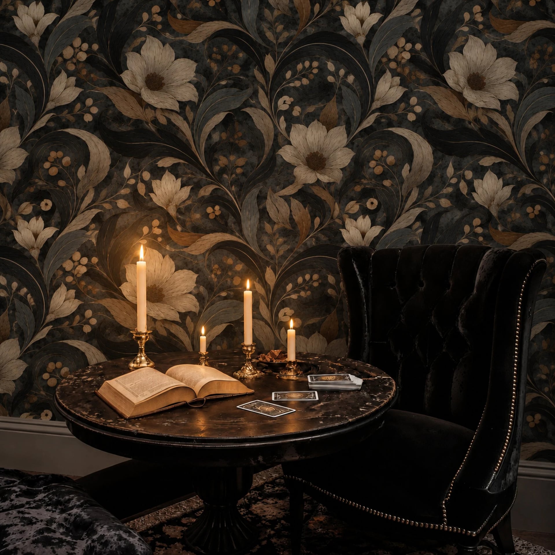 Sepia Botanical Bloom wall mural shown in a styled interior, view 2