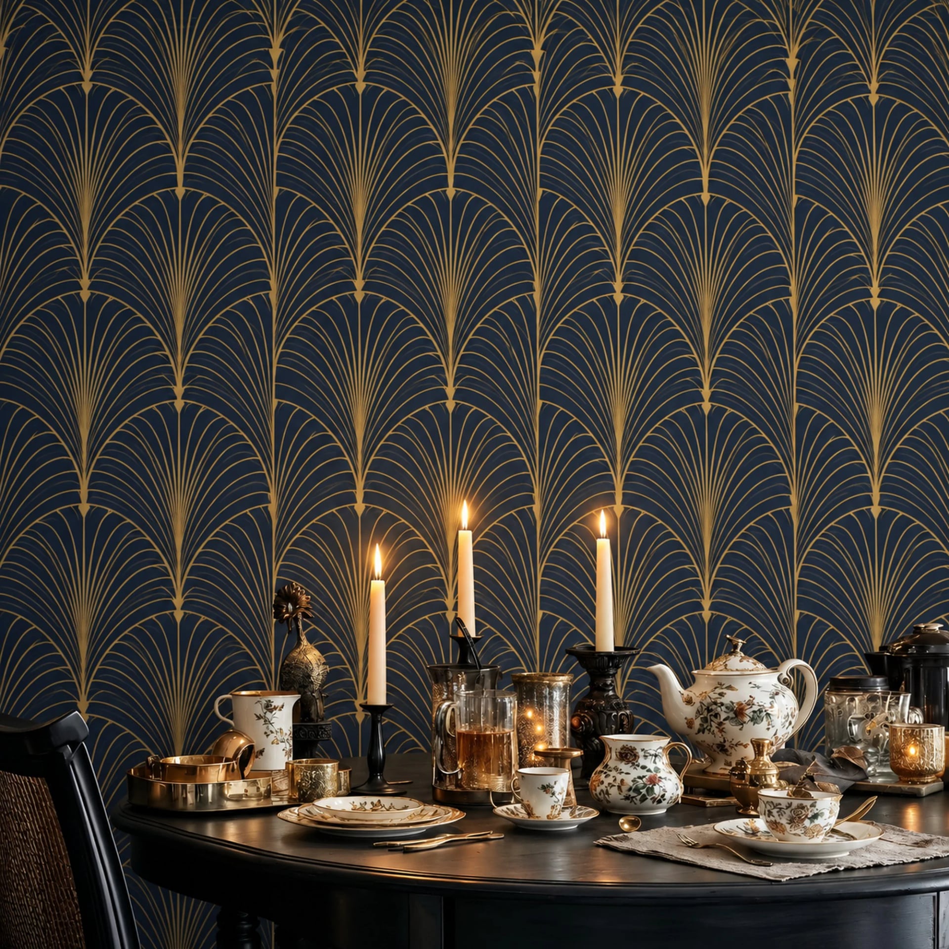 Art Deco Palm Arch wall mural shown in a styled interior, view 2