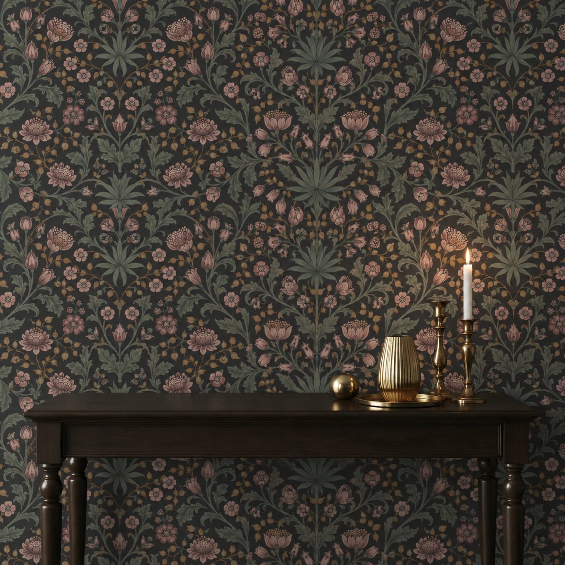 Dusk Acanthus Bloom wall mural shown in a styled interior, view 2