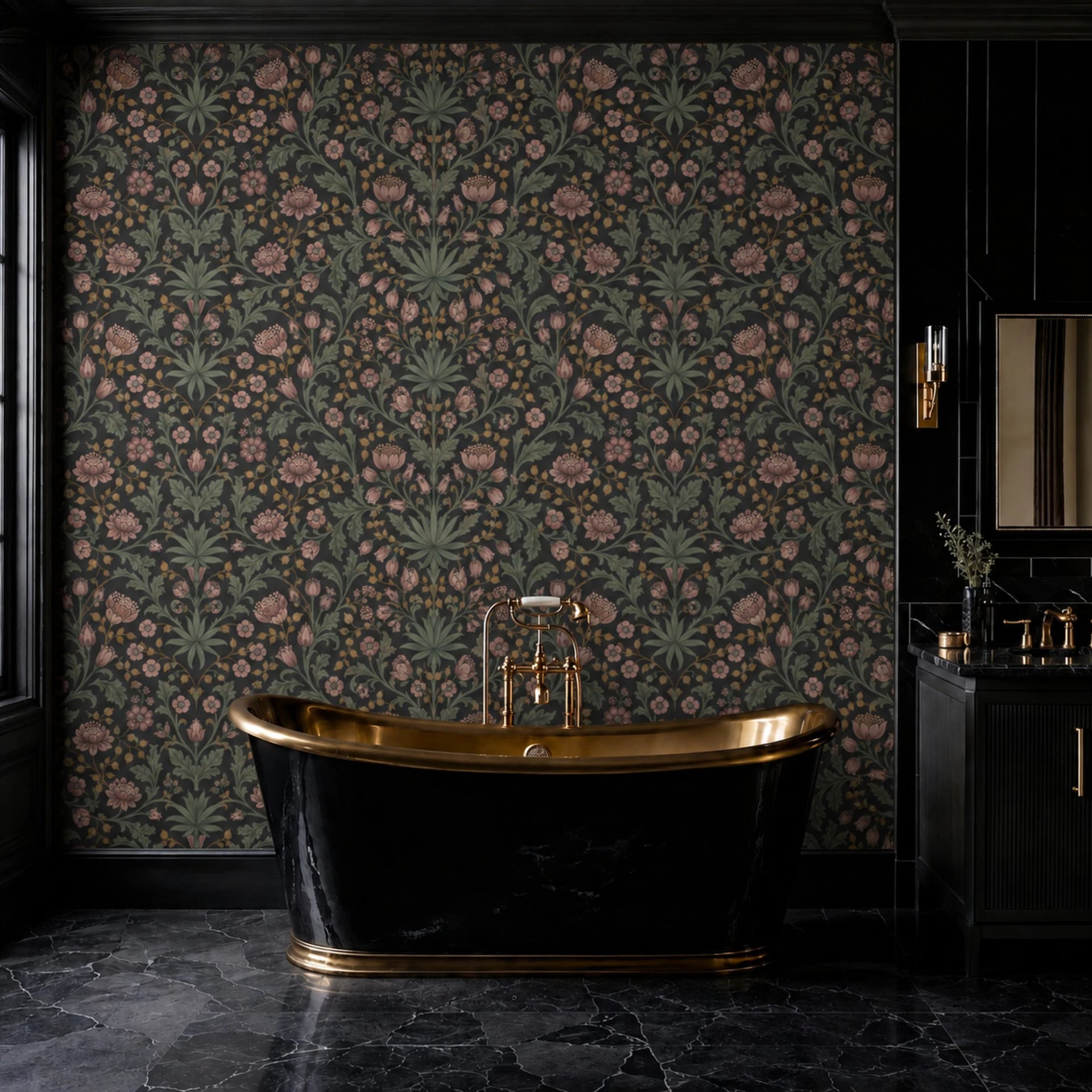 Dusk Acanthus Bloom wall mural shown in a styled interior, view 1