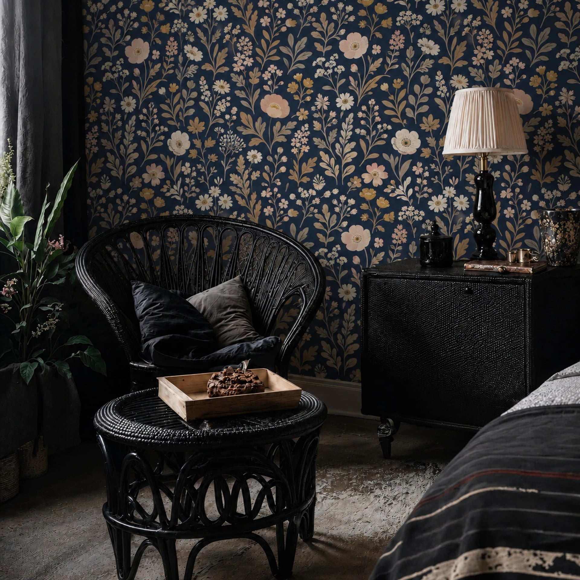 Midnight Meadow Anemone wall mural shown in a styled interior, view 2