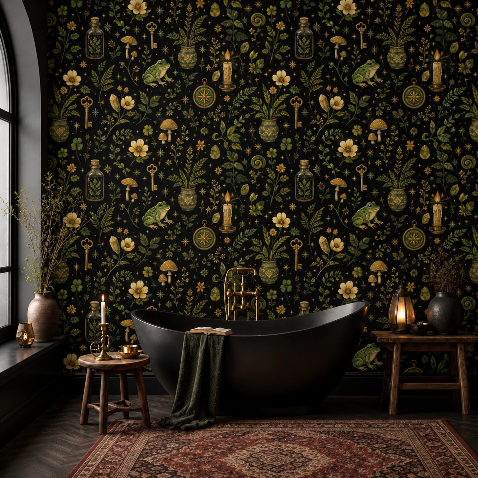 Papier peint panoramique Herbier de l'alchimiste présenté dans un intérieur décoré, vue 2