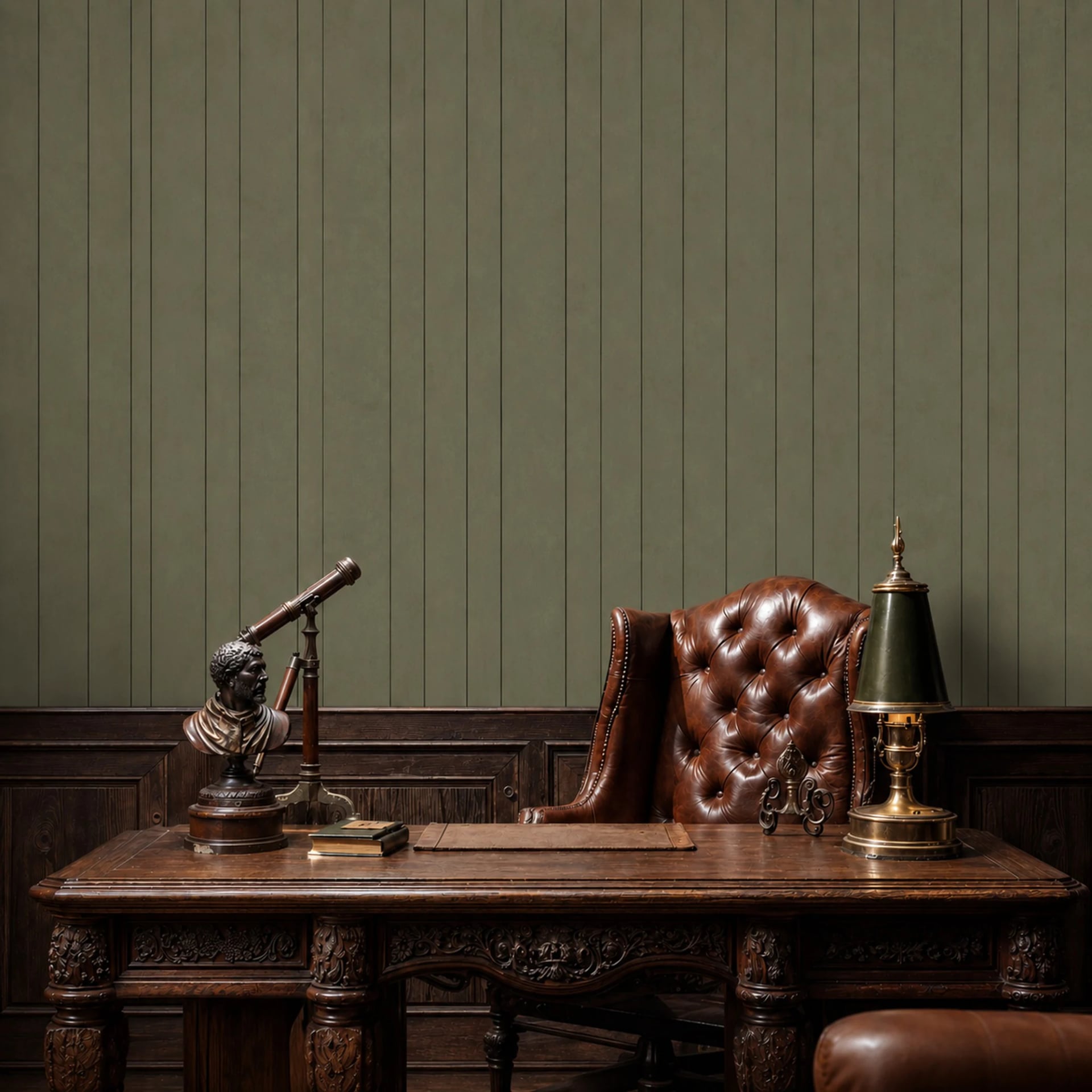 Muted Olive Pinstripe wall mural shown in a styled interior, view 2